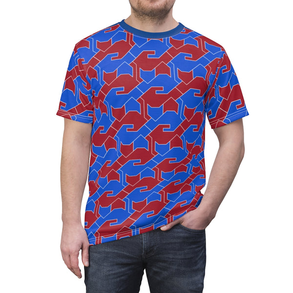 Red & Blue Cat Pattern Shirt