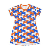Dog Print T-Shirt Dress (orange-blue-white)